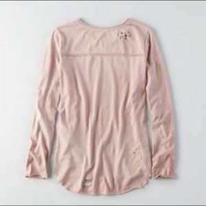 AEO Don’t Ask Why Distressed Pink long sleeve